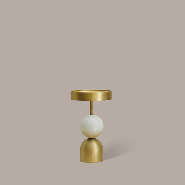 Fountain Brass Candle Holder - Medium White Bead